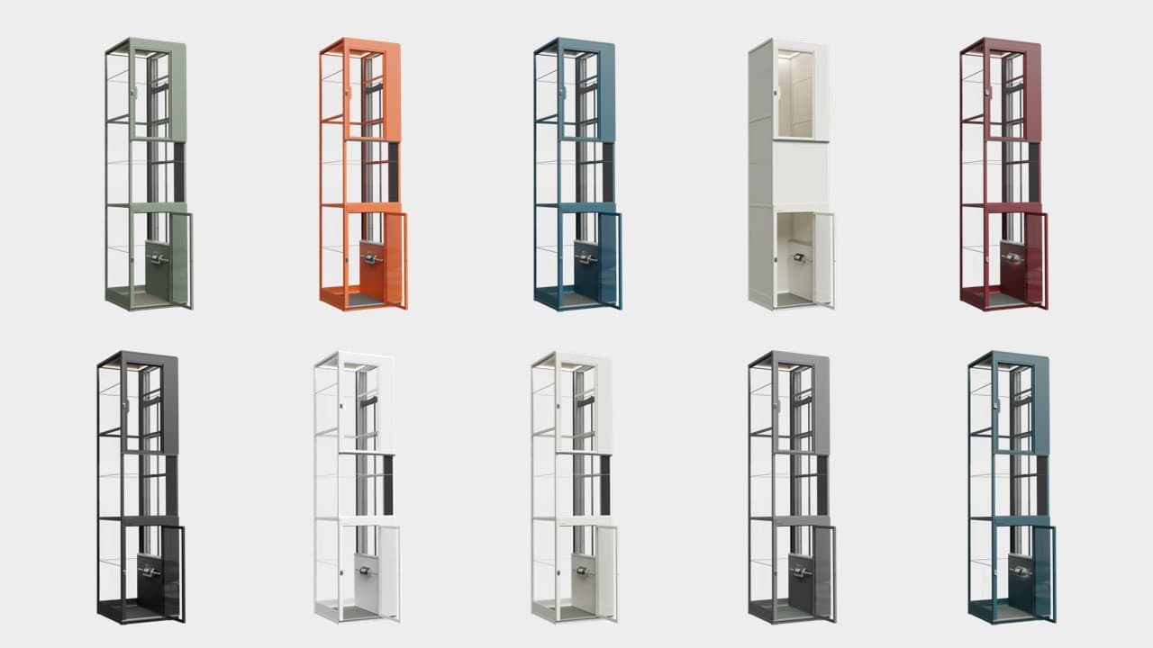 Ten Cibes Cloud Plus home lifts in different colours and finishes